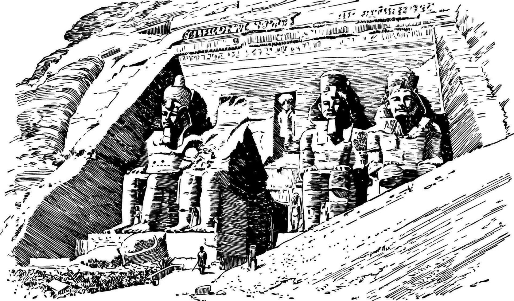 rots tempel Bij Abu Simbel, wijnoogst illustratie. vector