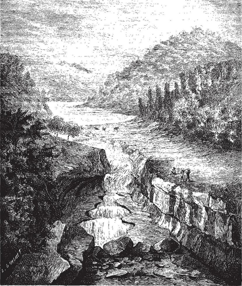 perte-du-rhone in bellegarde-sur-valserine Frankrijk wijnoogst gravure vector