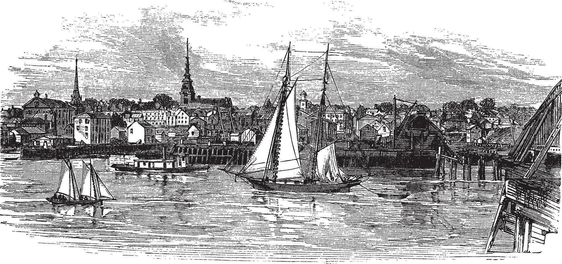 newburyport in massachusetts, Verenigde Staten van Amerika, wijnoogst gegraveerde illustratie vector