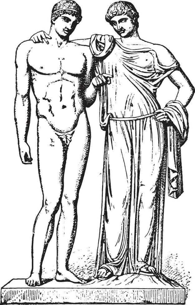 orestes en electra, wijnoogst gravure. vector