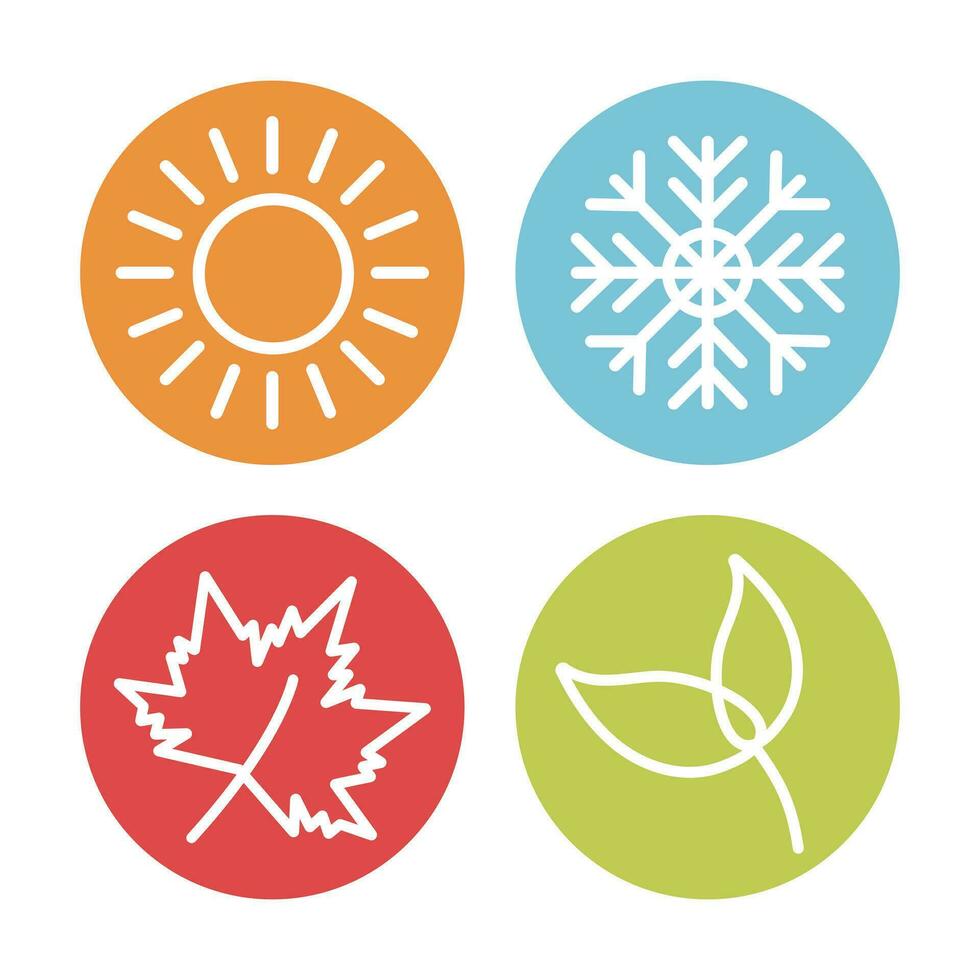 verschillend kleuren cirkels met vier natuur seizoenen icoon geïsoleerd Aan wit achtergrond. vector