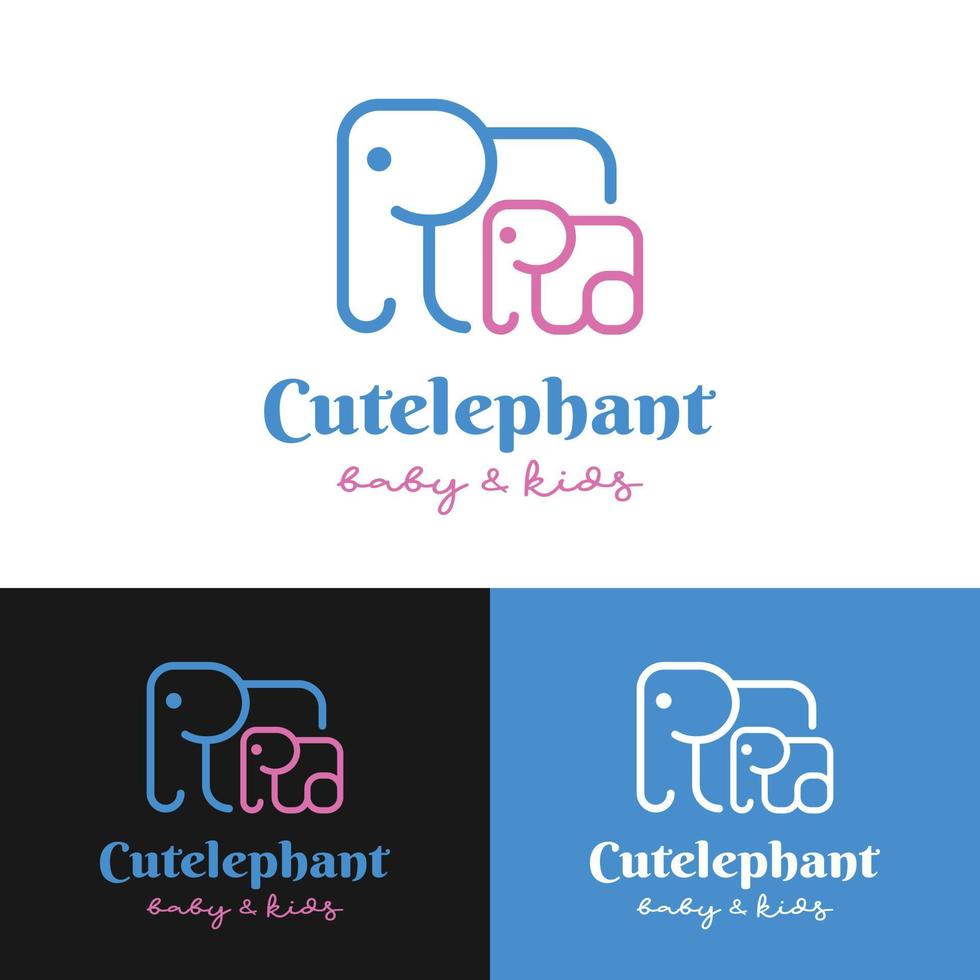 schattige baby kleine olifant met moeder eenvoudige lijn logo ontwerpsjabloon vector