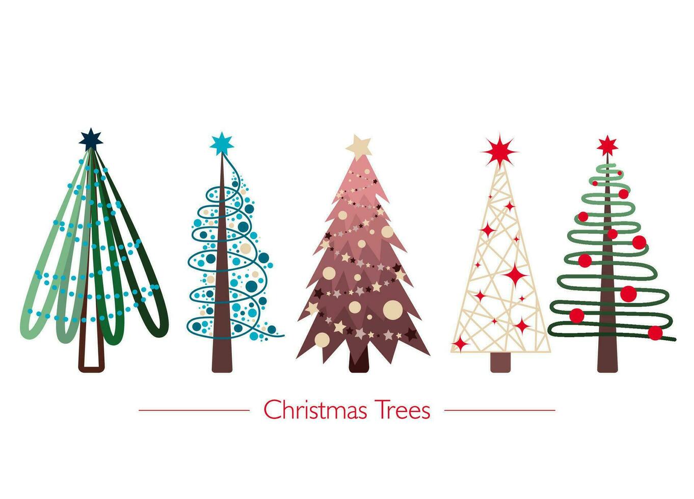 de reeks van vijf vlak gemakkelijk kleurrijk schattig Kerstmis bomen voor Kerstmis decoraties vector