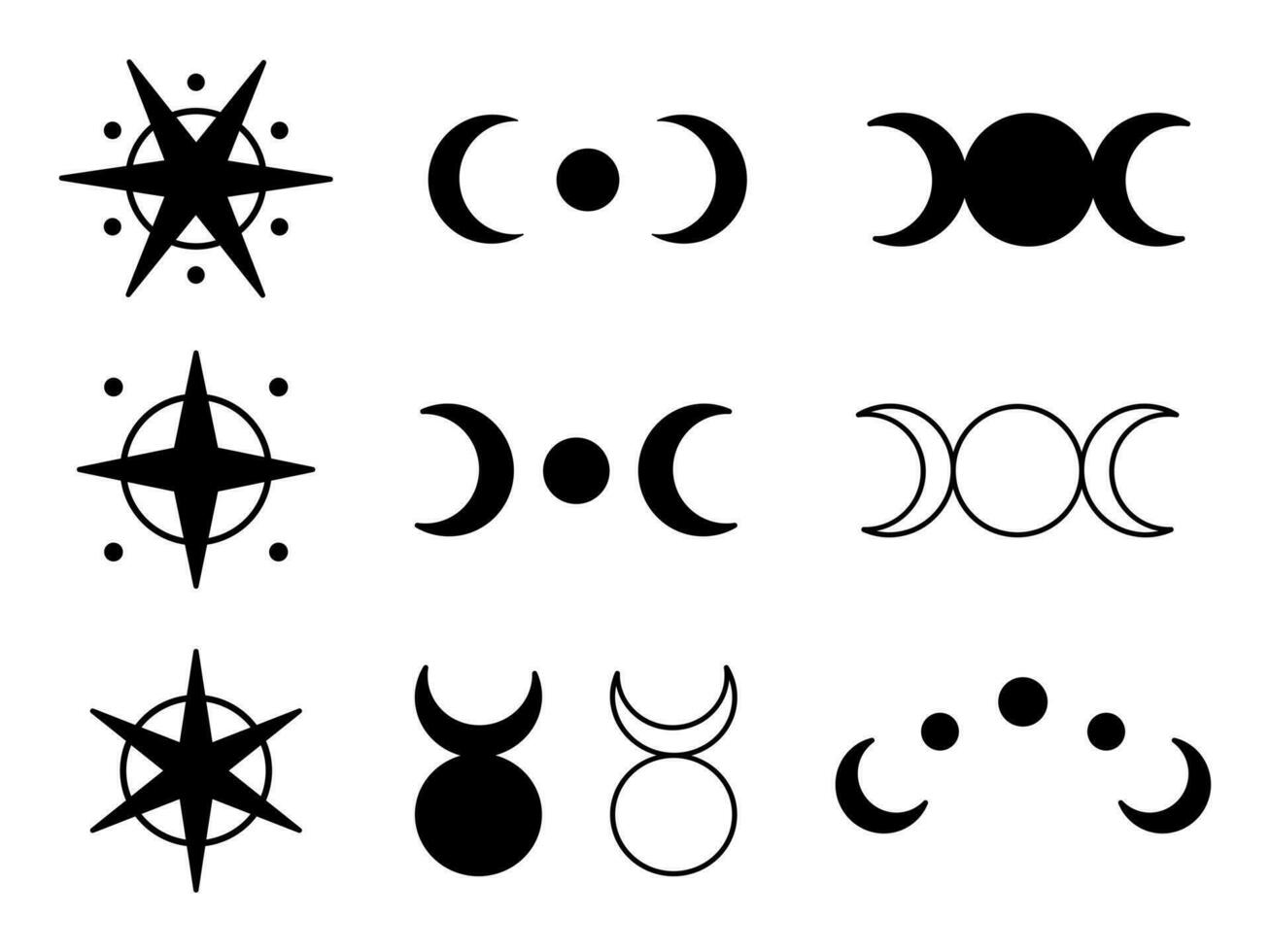reeks van esoterisch mystiek astrologisch elementen. maan en sterren hemel- symbolen. vector