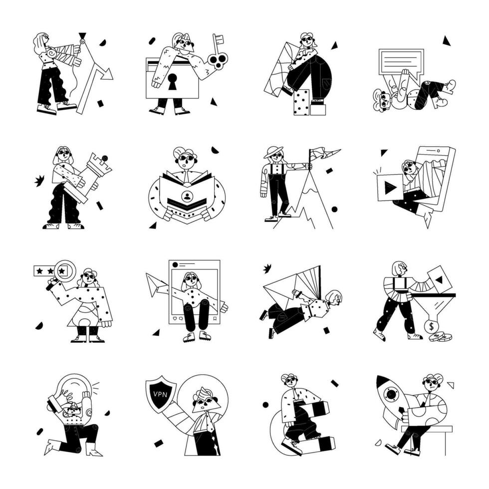 verzameling van glyph mensen activiteiten illustraties vector