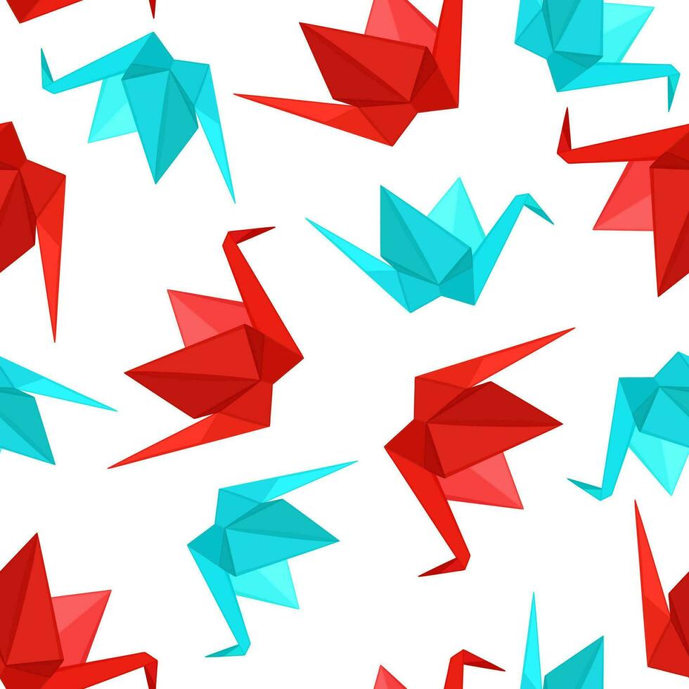 vector helder naadloos patroon met rood en blauw origami kranen
