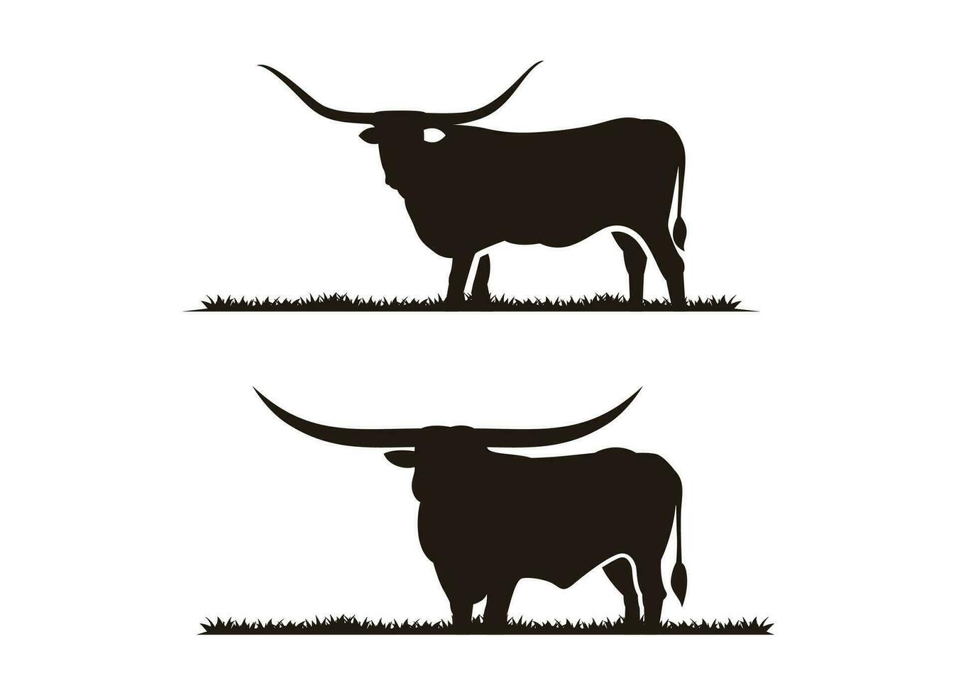 Texas Longhorn stier en gras silhouet logo ontwerp vector