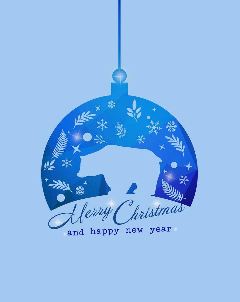 ontwerp lantaarn abstract blauw patroon met zacht blauw silhouet van beer en Kerstmis ornamenten. Kerstmis en nieuw jaar kaart. vector