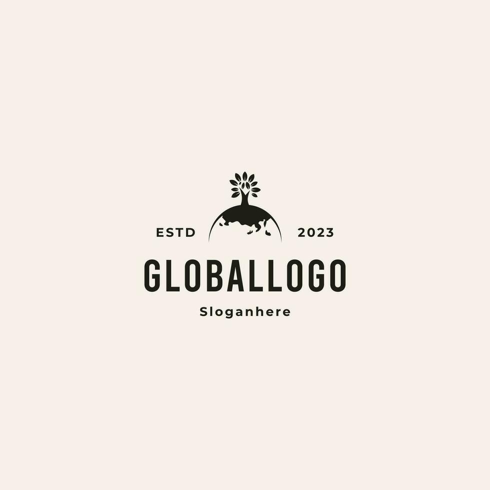 globaal groen blad logo ontwerp retro hipster wijnoogst vector