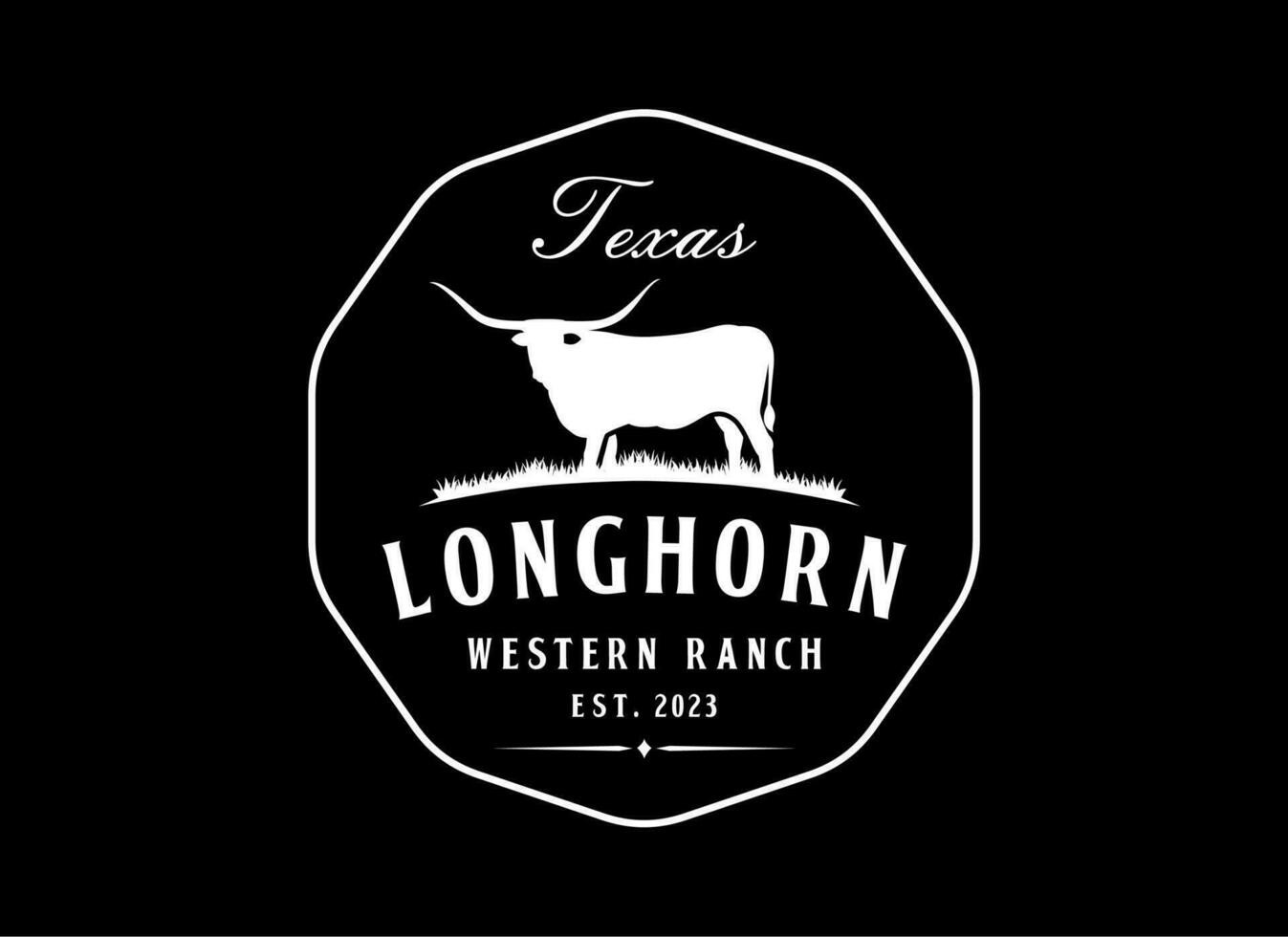 wijnoogst Texas Longhorn western stier insigne logo ontwerp vector
