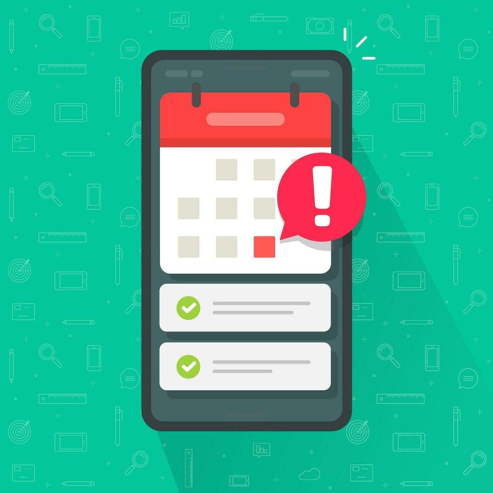 mobiel telefoon kalender met belangrijk deadline datum en taak lijst of smartphone met evenement afspraak vector vlak tekenfilm illustratie, online gepland agenda Aan mobiele telefoon modern modieus afbeeldinggeïsoleerd