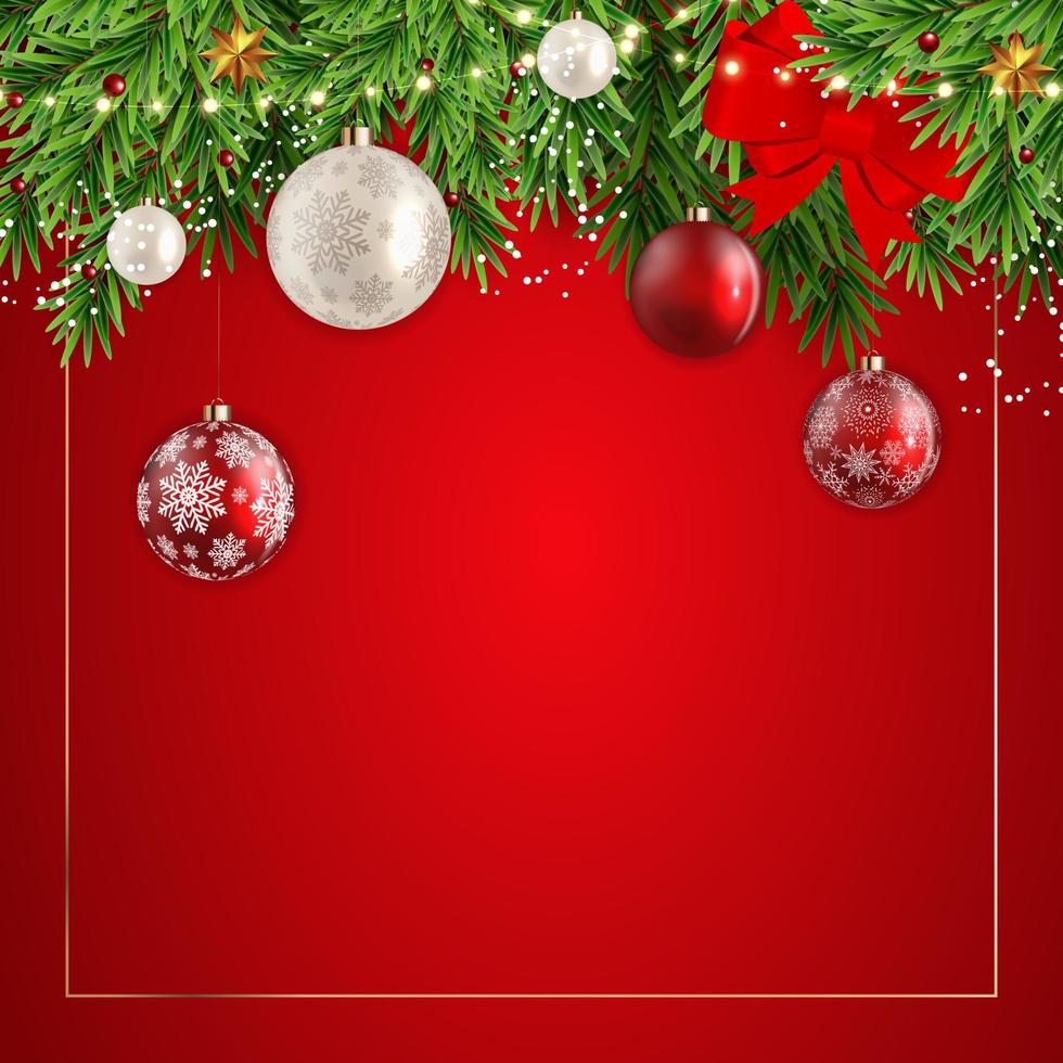 Kerstmisachtergrond met spar en ballen vector