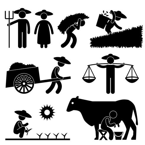 Boerderij boer werknemer landbouw platteland dorp landbouw pictogram symbool teken pictogram. vector
