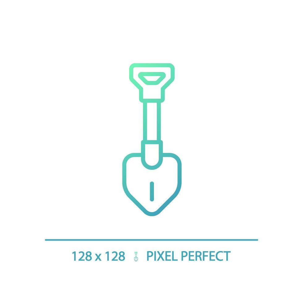 2d pixel perfect helling Schep icoon, geïsoleerd vector, groen wandelen uitrusting dun lijn illustratie. vector