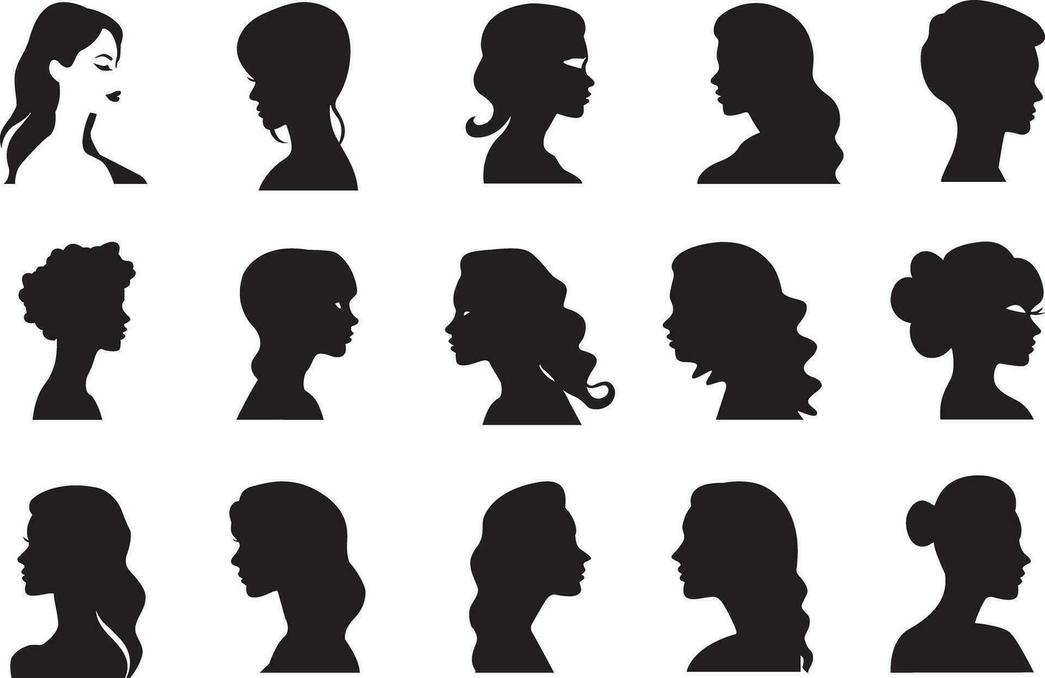 reeks van vrouw gezicht silhouetten. vrouw gezicht silhouetten set. vrouw gezicht pictogrammen set. vector illustratie