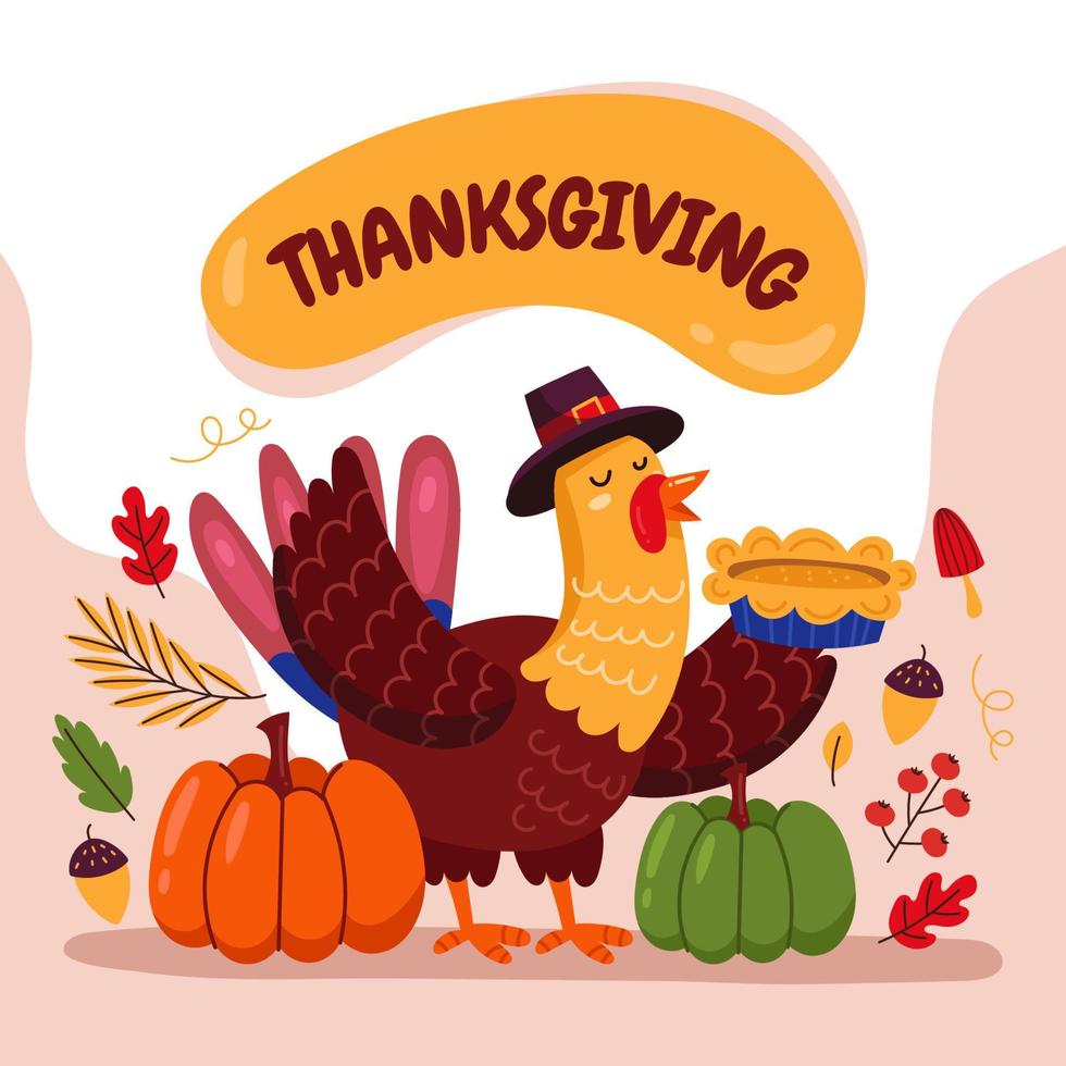 schattige kalkoen viert Thanksgiving vector