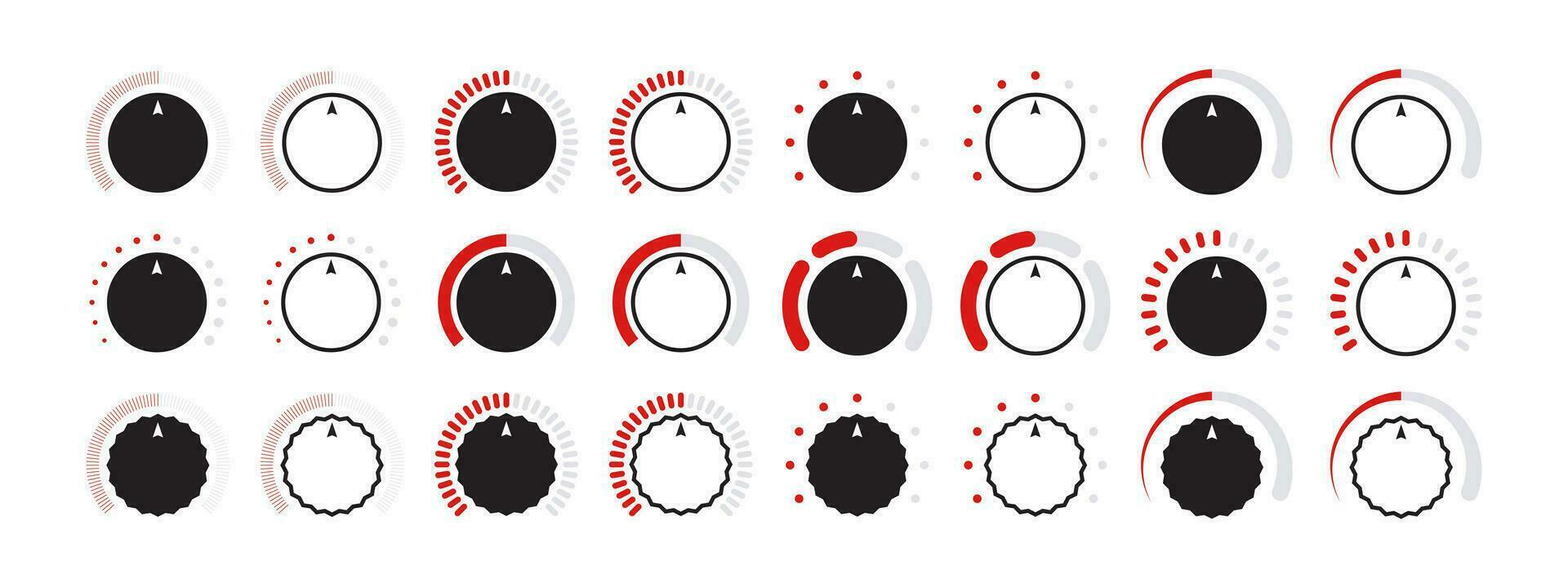 aanpassing wijzerplaat pictogrammen set. controle knop of ronde wijzerplaat regelaar. vector schaalbaar grafiek