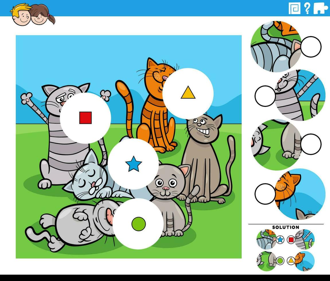 bij elkaar passen de stukken leerzaam spel met tekenfilm katten vector