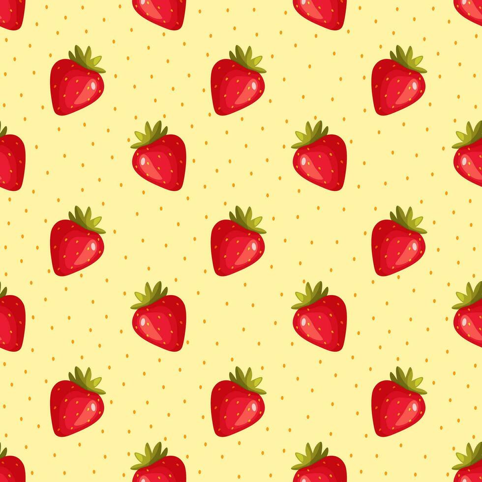 aardbei patroon, rood naadloos aardbeien, licht achtergrond met klein polka dots met aardbeien, liefde kaarten met aardbei behang, vector illustratie. structuur voor kleding stof, verpakking.