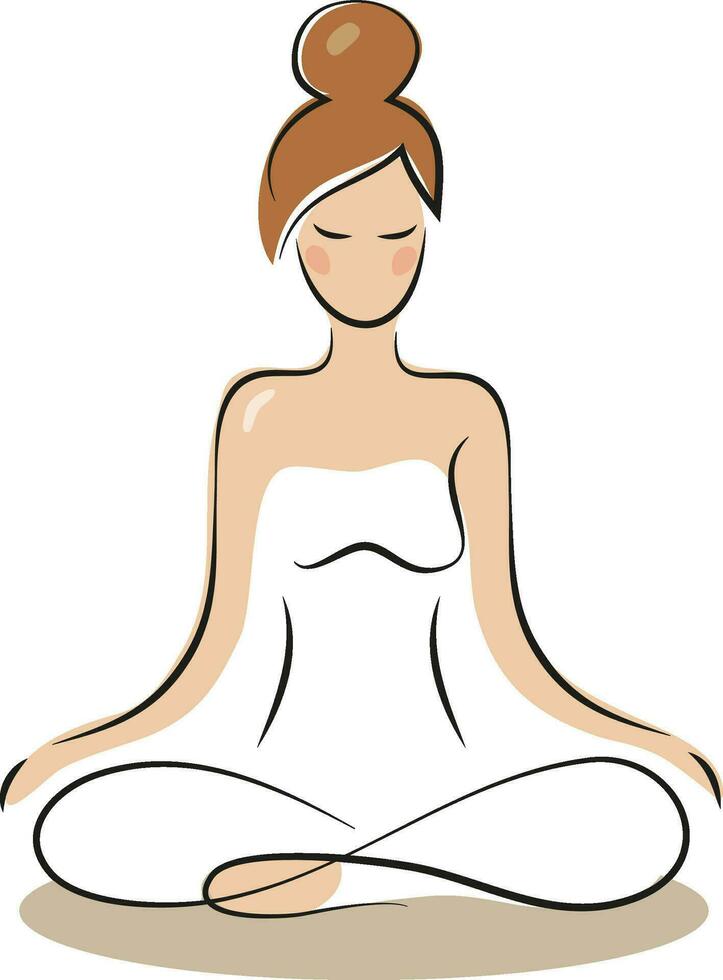 zittend in lotus houding meisje vrouw yoga spa zuiverheid meditatie kalmte bedrijf logo lijn vector