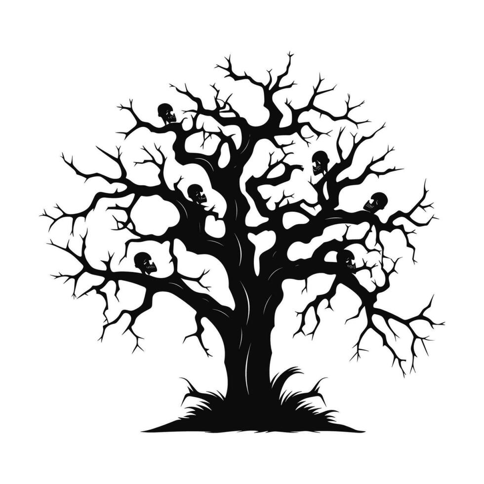 eng dood boom zwart silhouet geïsoleerd Aan een wit achtergrond vector