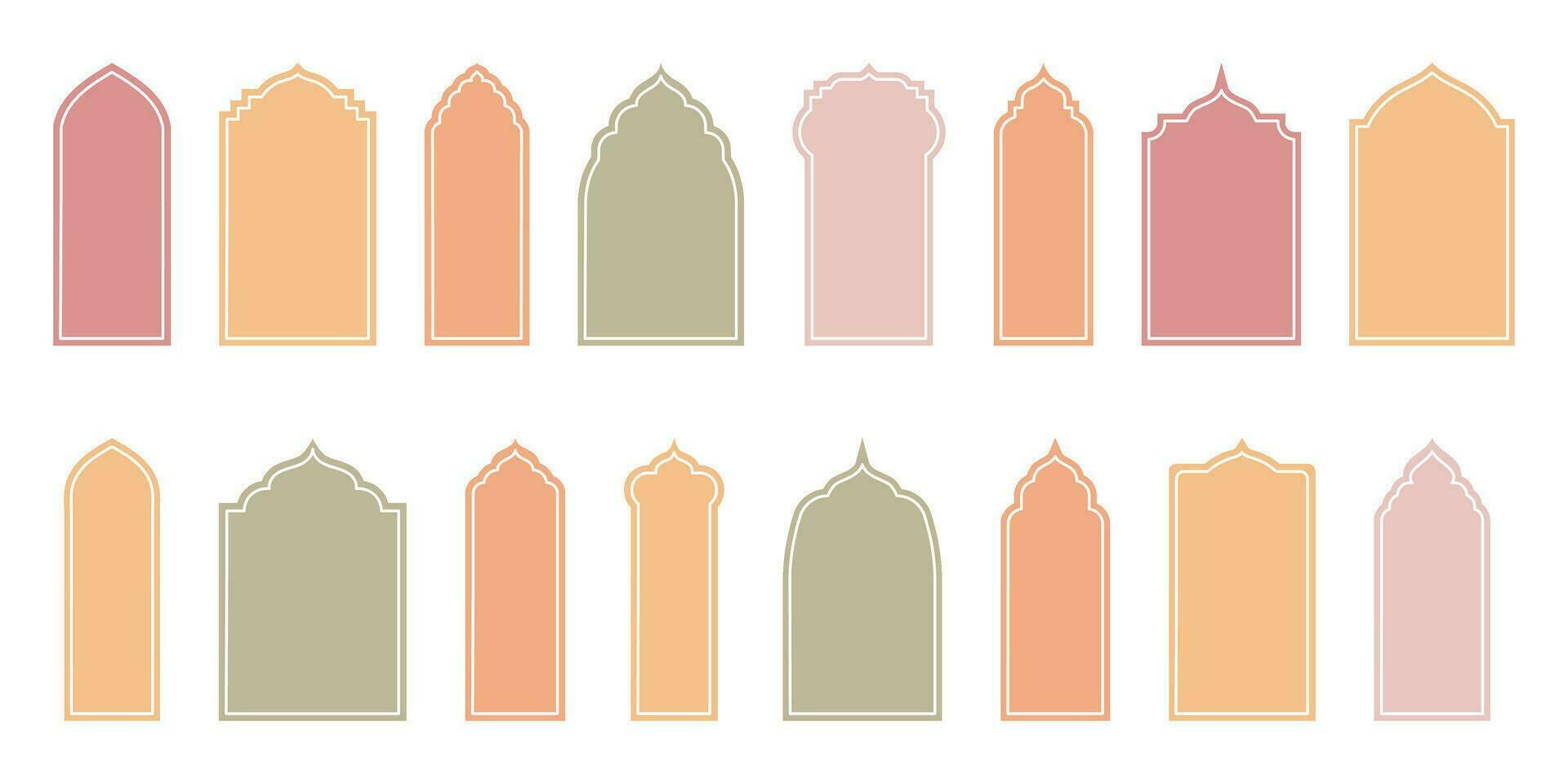 veelzijdig Islamitisch stijl borders en kader ontwerp Sjablonen. oosters modern boho venster en boog illustraties. vector