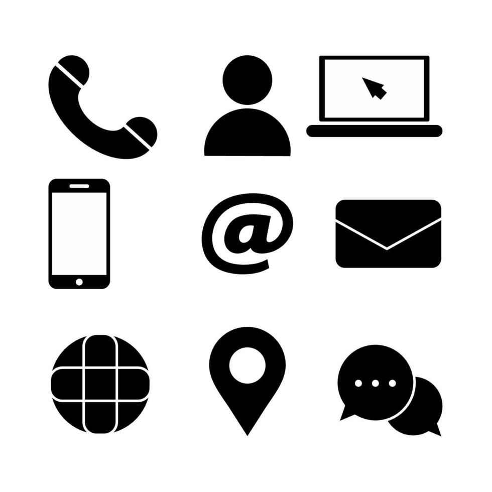 icon set vectorafbeelding van contact met ons op in zwart-wit stijl. vector