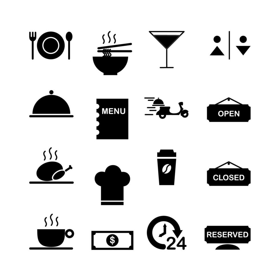 icon set vectorafbeelding van café en resto. pictogrammen in zwart-wit stijl. vector