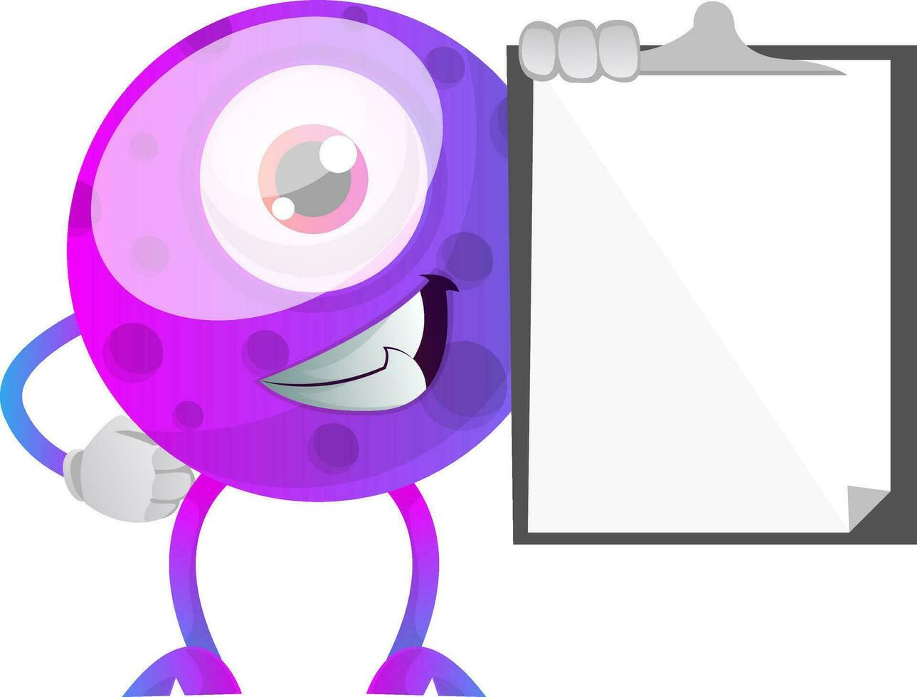 glimlachen een ogen monster Holding een kladblok illustratie vector Aan wit achtergrond