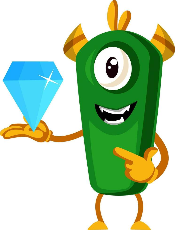 monster met diamant, illustratie, vector Aan wit achtergrond.