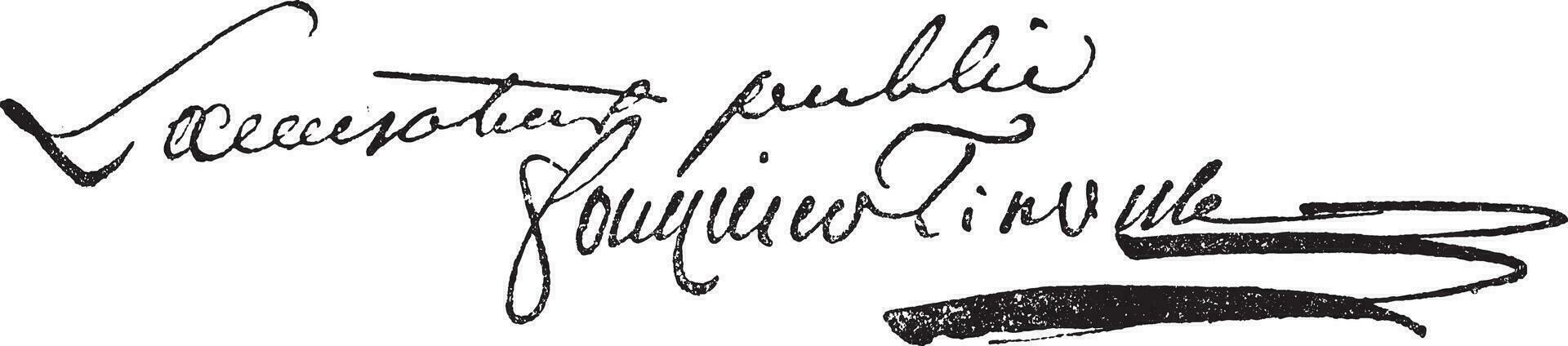 handtekening van antoine quentin fouquier de tinville 1747-1795, wijnoogst gravure. vector