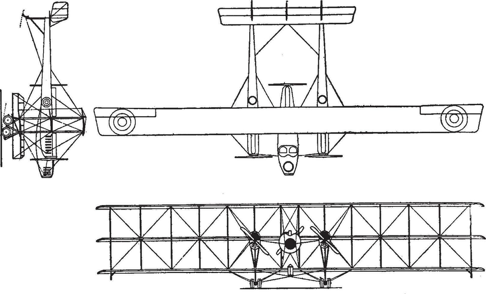 caproni type c een 4 driedekker in 1915, wijnoogst illustratie. vector