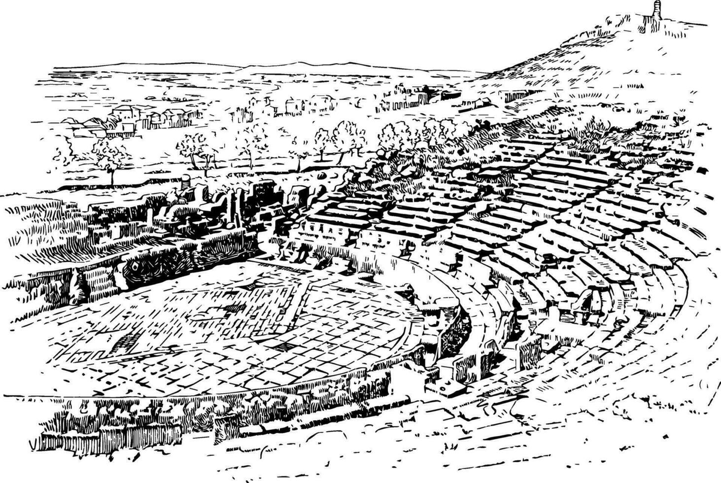 theater van Athene, wijnoogst illustratie. vector