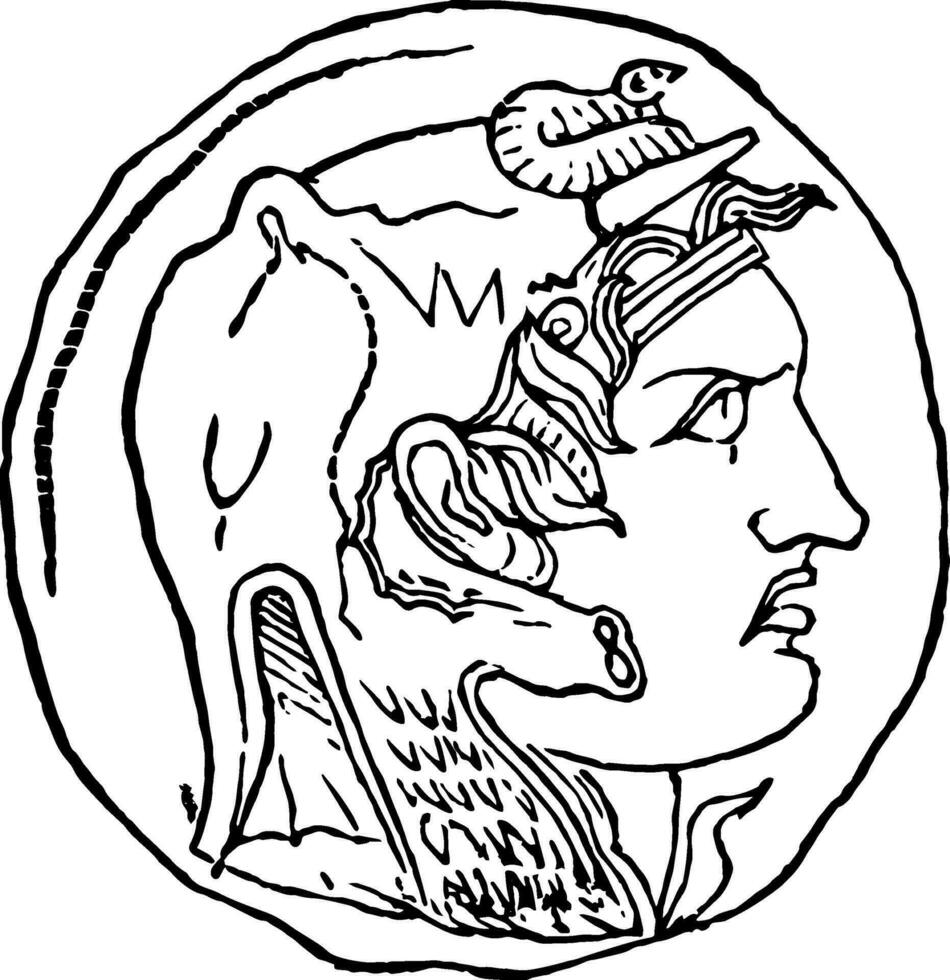 ptolemaeus soter munt, wijnoogst illustratie. vector