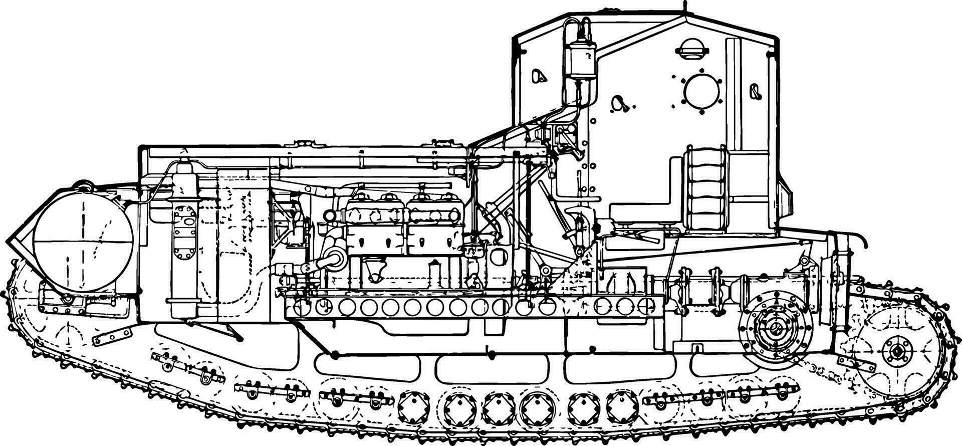 medium Mark een tank plan, wijnoogst illustratie. vector