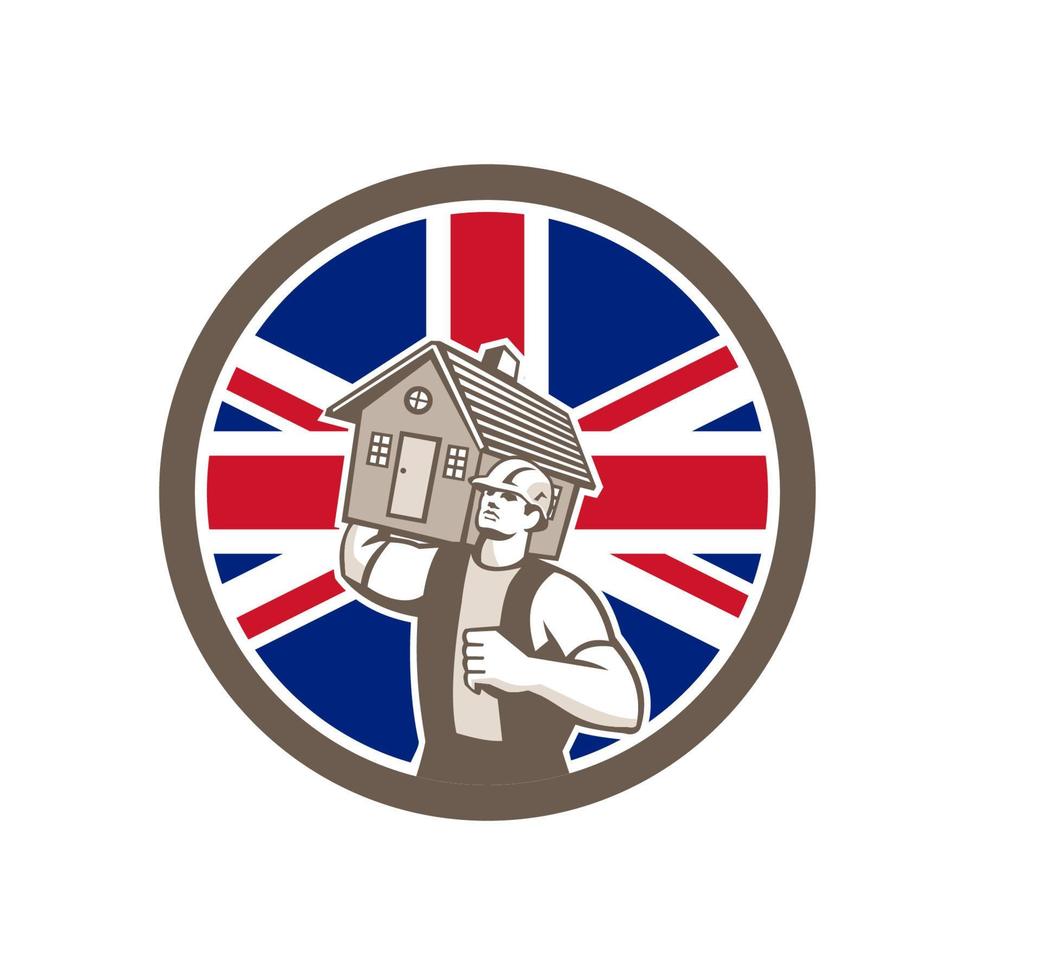 huis verwijdering uk vlag mascotte retro geïsoleerd vector