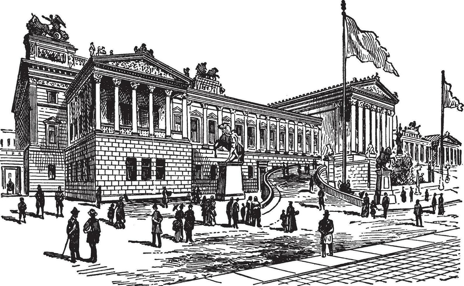 parlement gebouw in Wenen in Oostenrijk, wijnoogst illustratie. vector