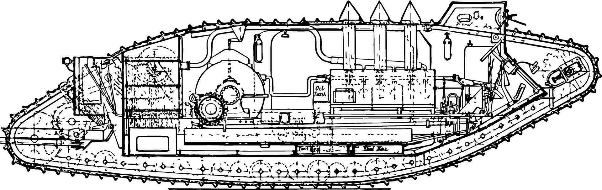 medium Mark v tank plan, wijnoogst illustratie. vector