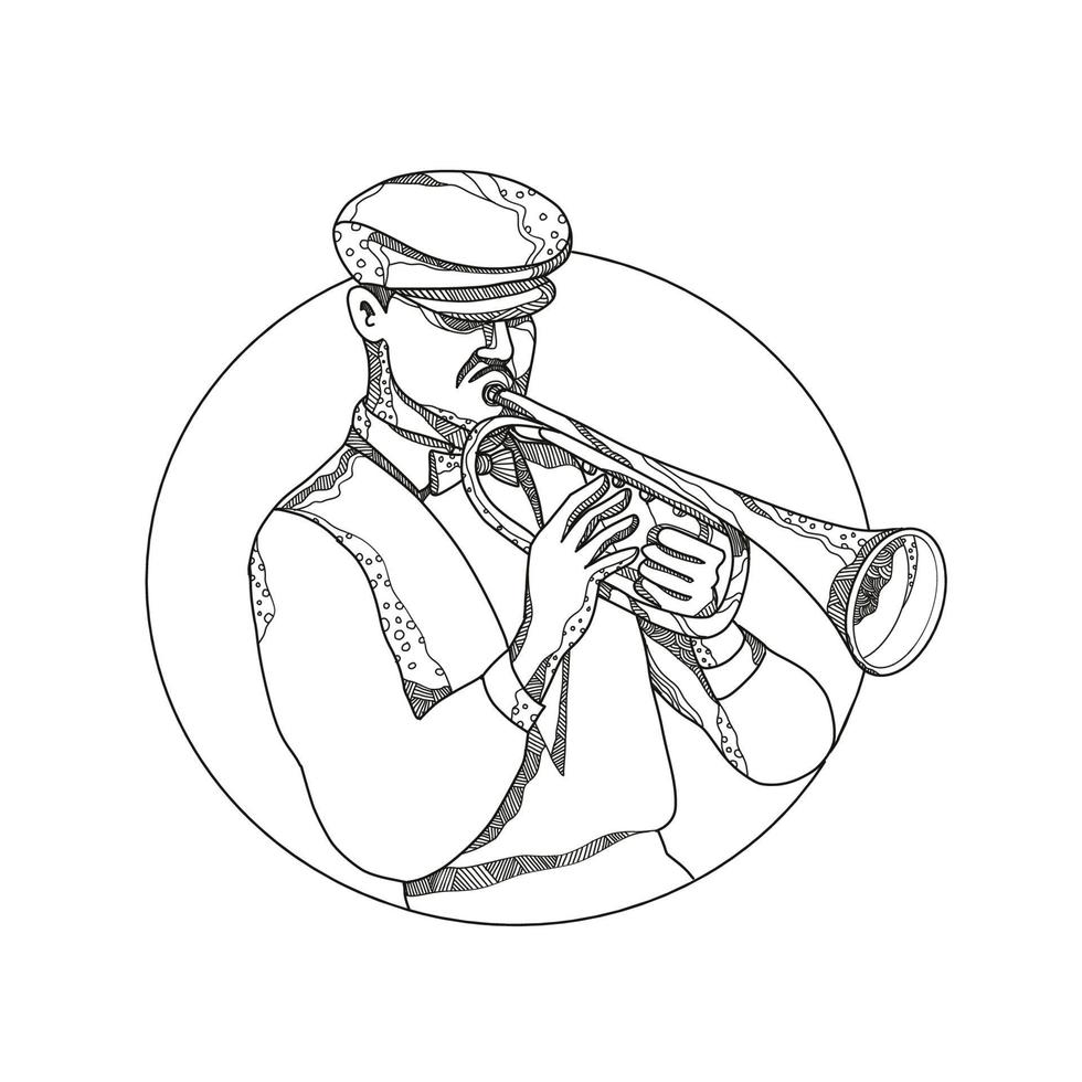 jazzmuzikant speelt trompet doodle kunst vector