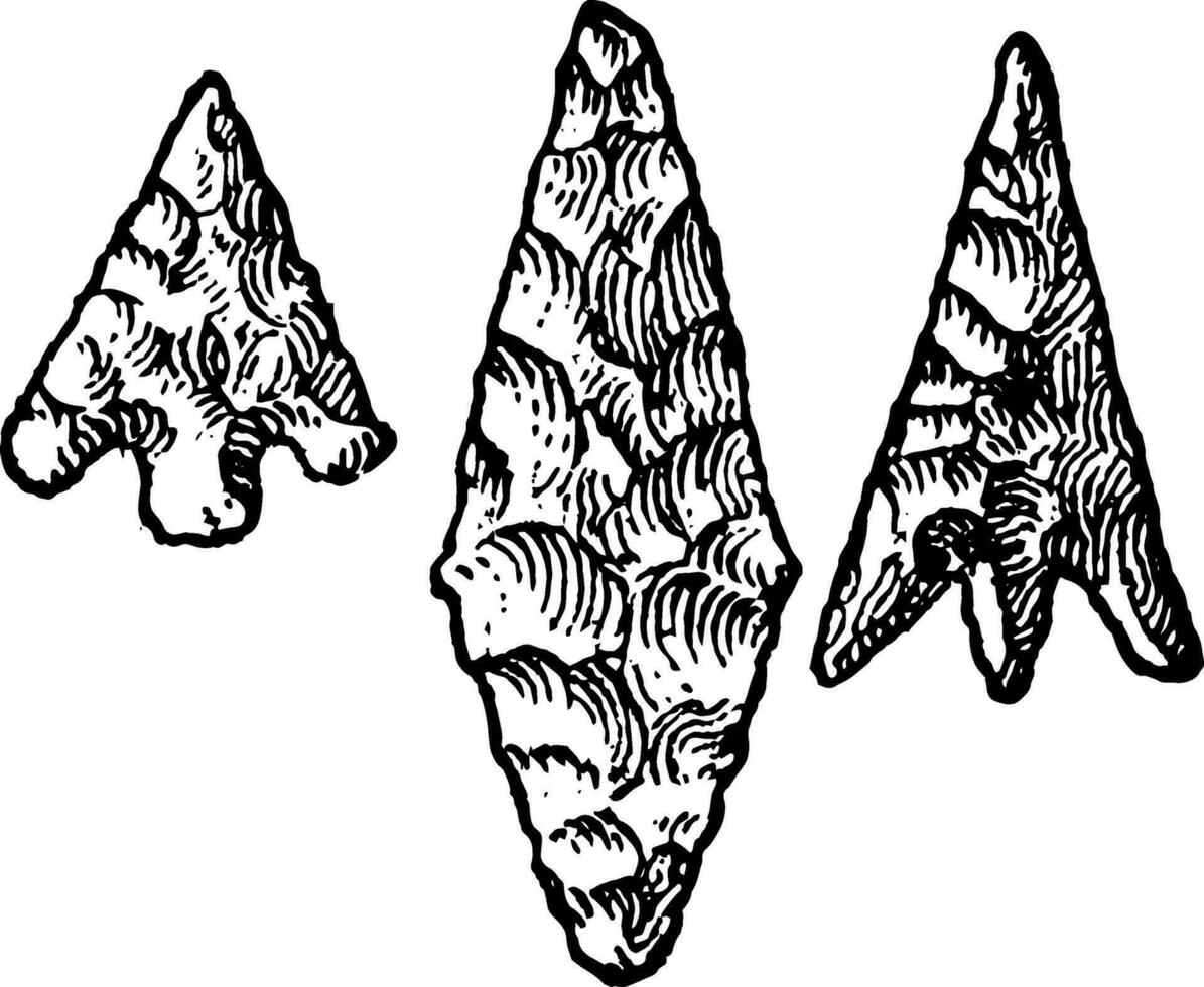 neolithicum werktuigen vuursteen pijlpunten wijnoogst illustratie. vector