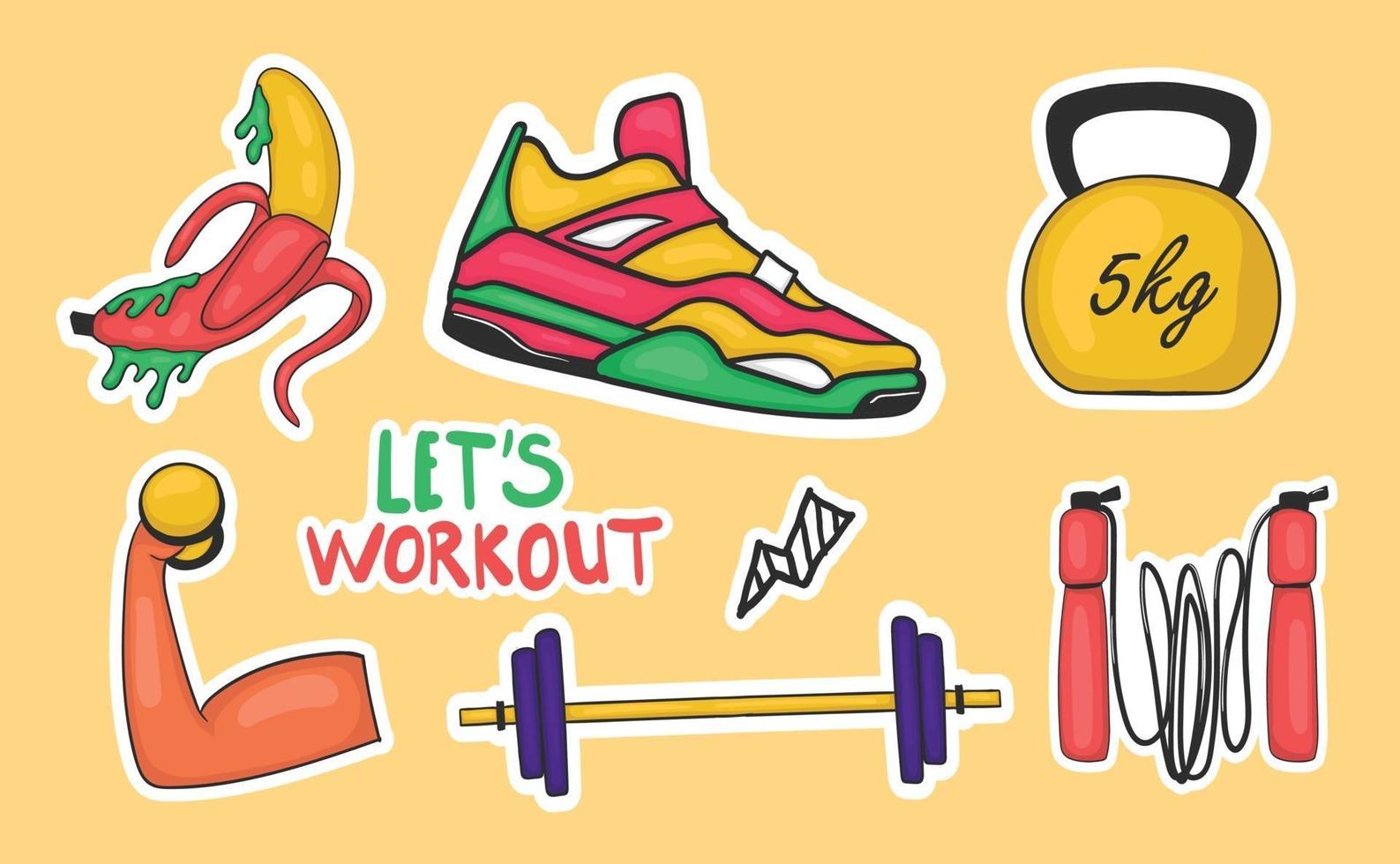 kleurrijke hand getrokken workout stickers collectie vector