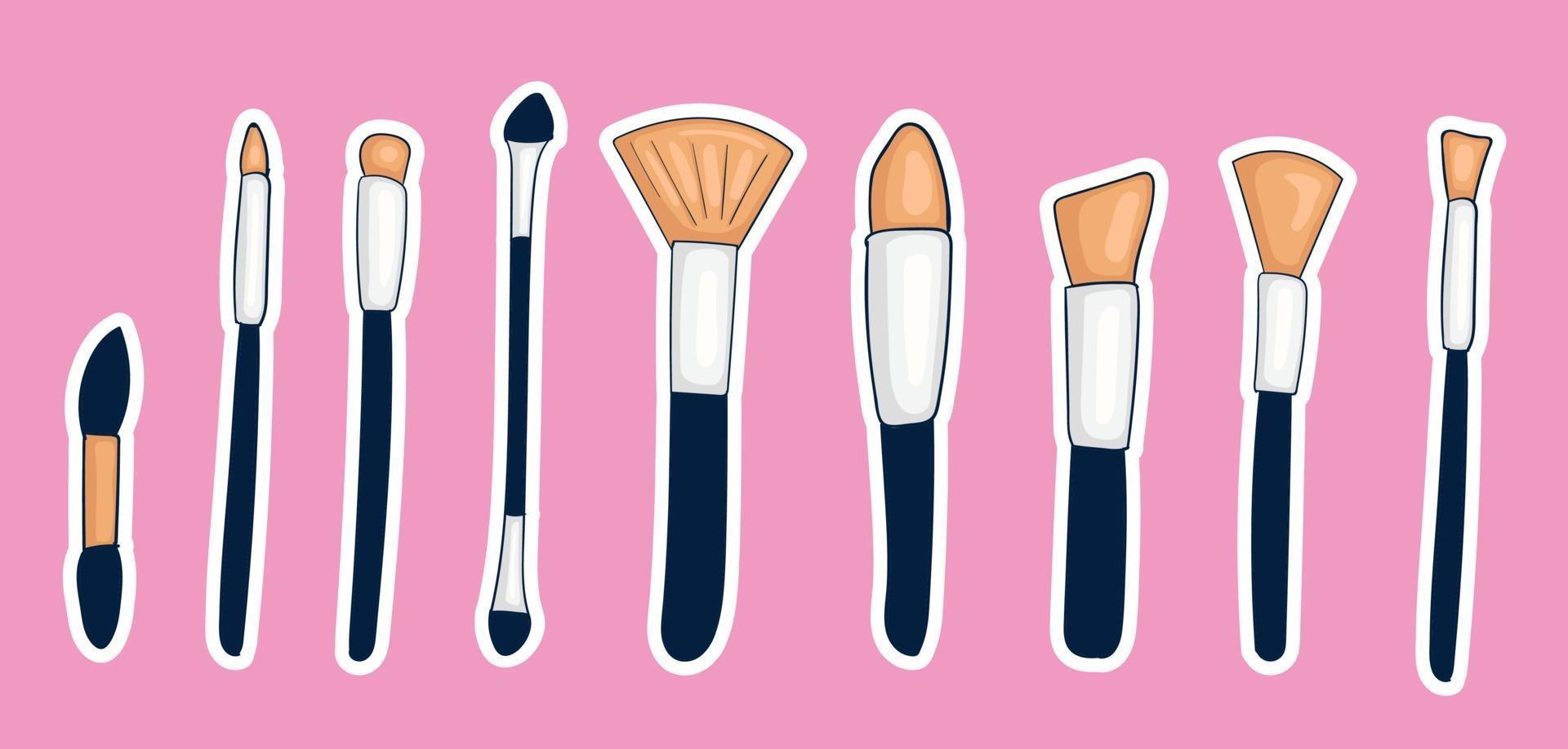 set van kleurrijke hand getrokken make-up tools vector