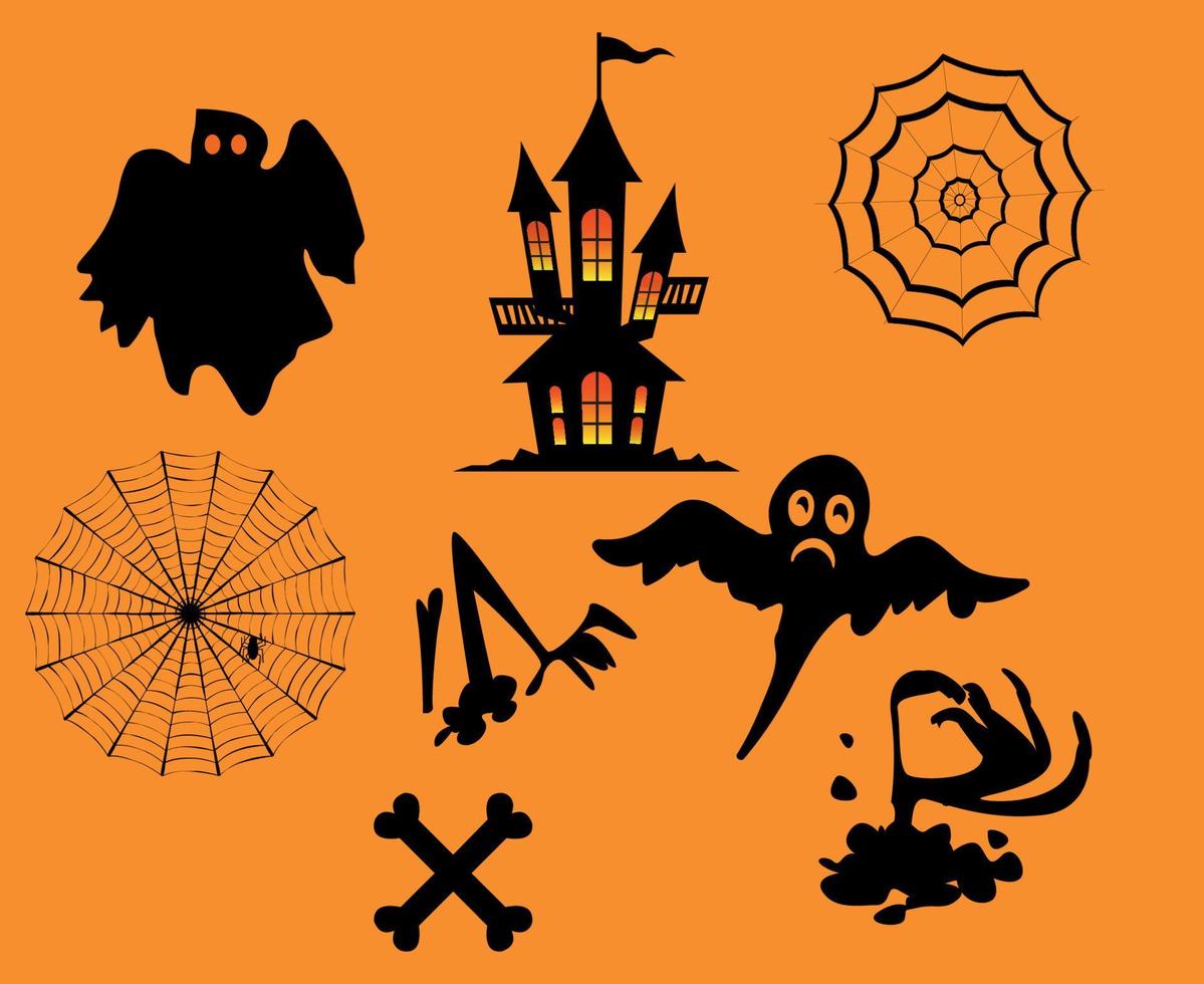objecten pompoen halloween dag 31 oktober party design met spider house en ghost bat black vector