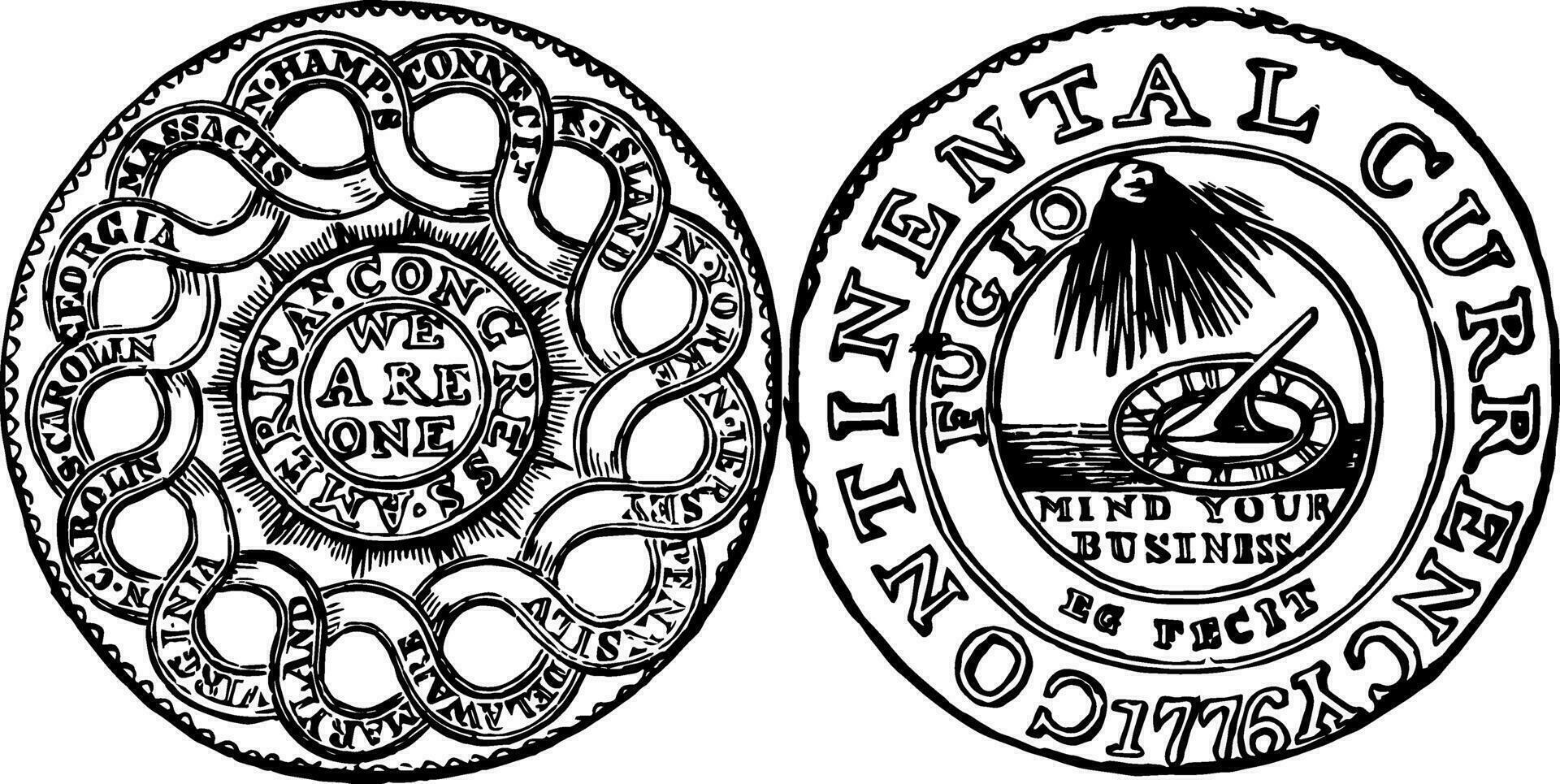 tin dollar munt, 1776 wijnoogst illustratie. vector