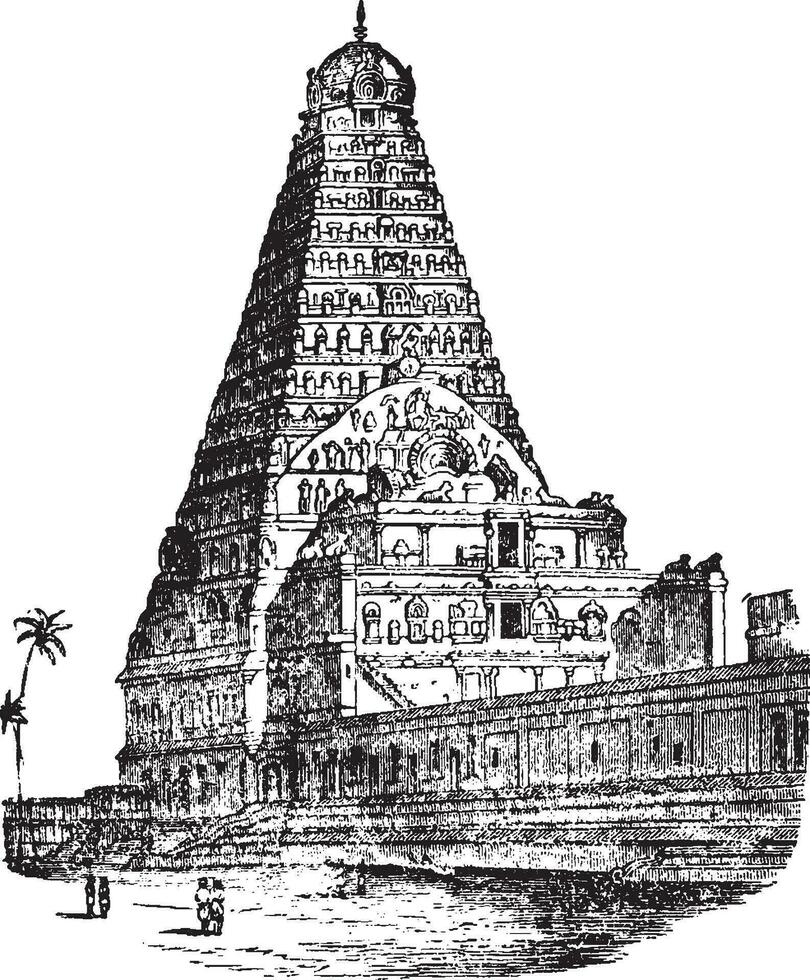 tempel van tanjore, wijnoogst illustratie. vector