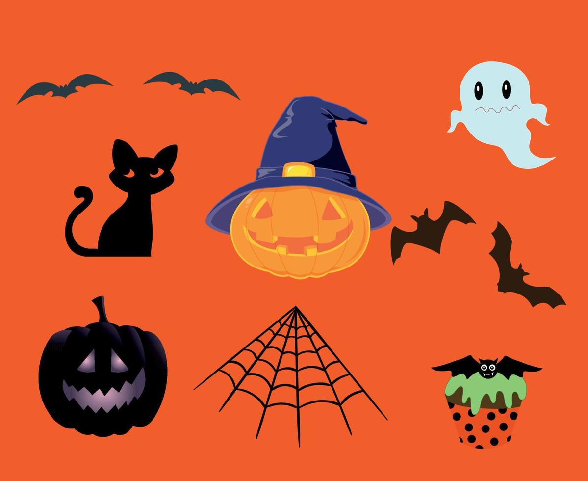 abstract ontwerp halloween dag 31 oktober evenement donkere objecten spin kat snoep pompoen vector