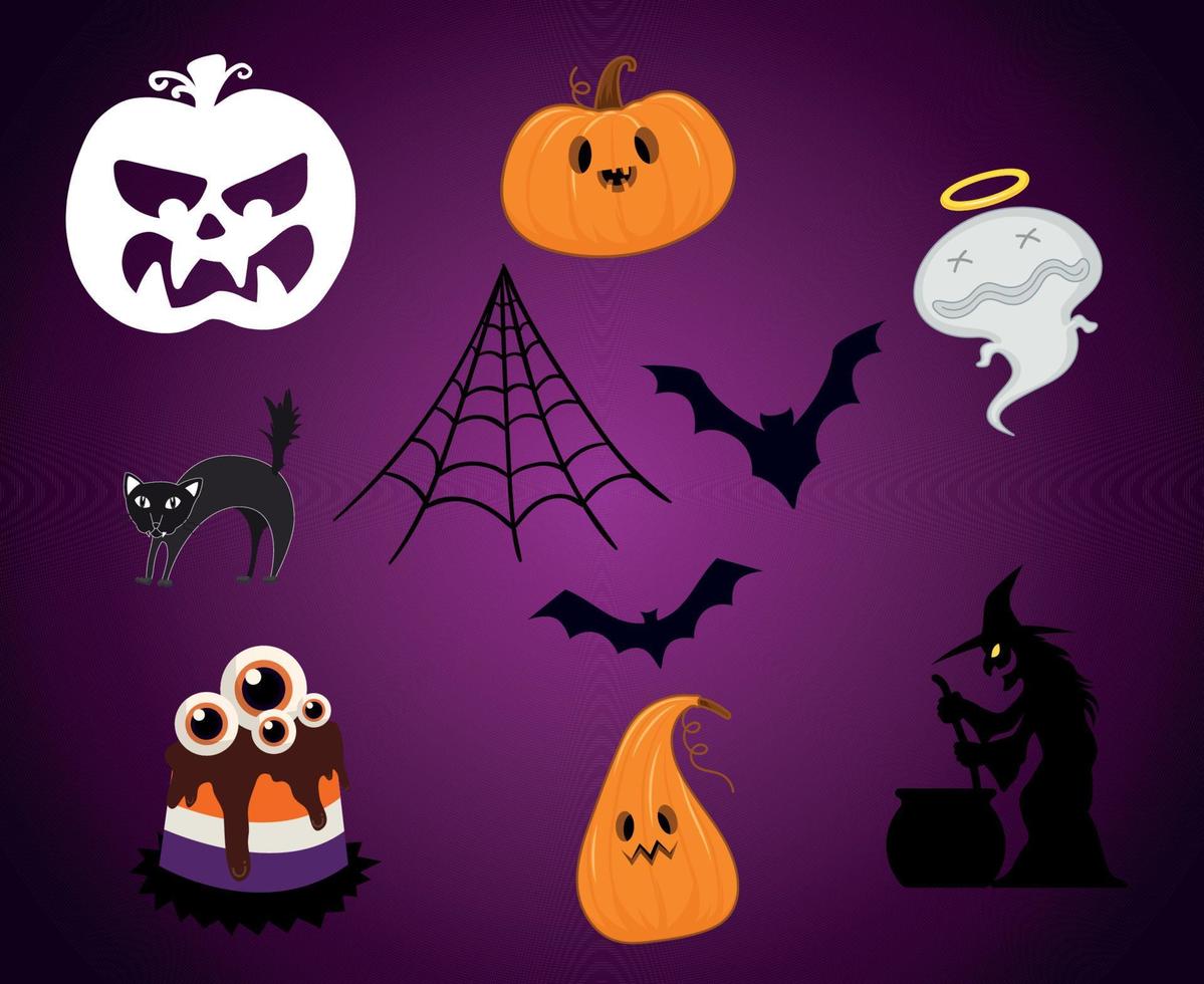 abstract 31 oktober halloween vakantie objecten vleermuis spin kat ontwerp feest pompoen oranje spookachtig duisternis vector