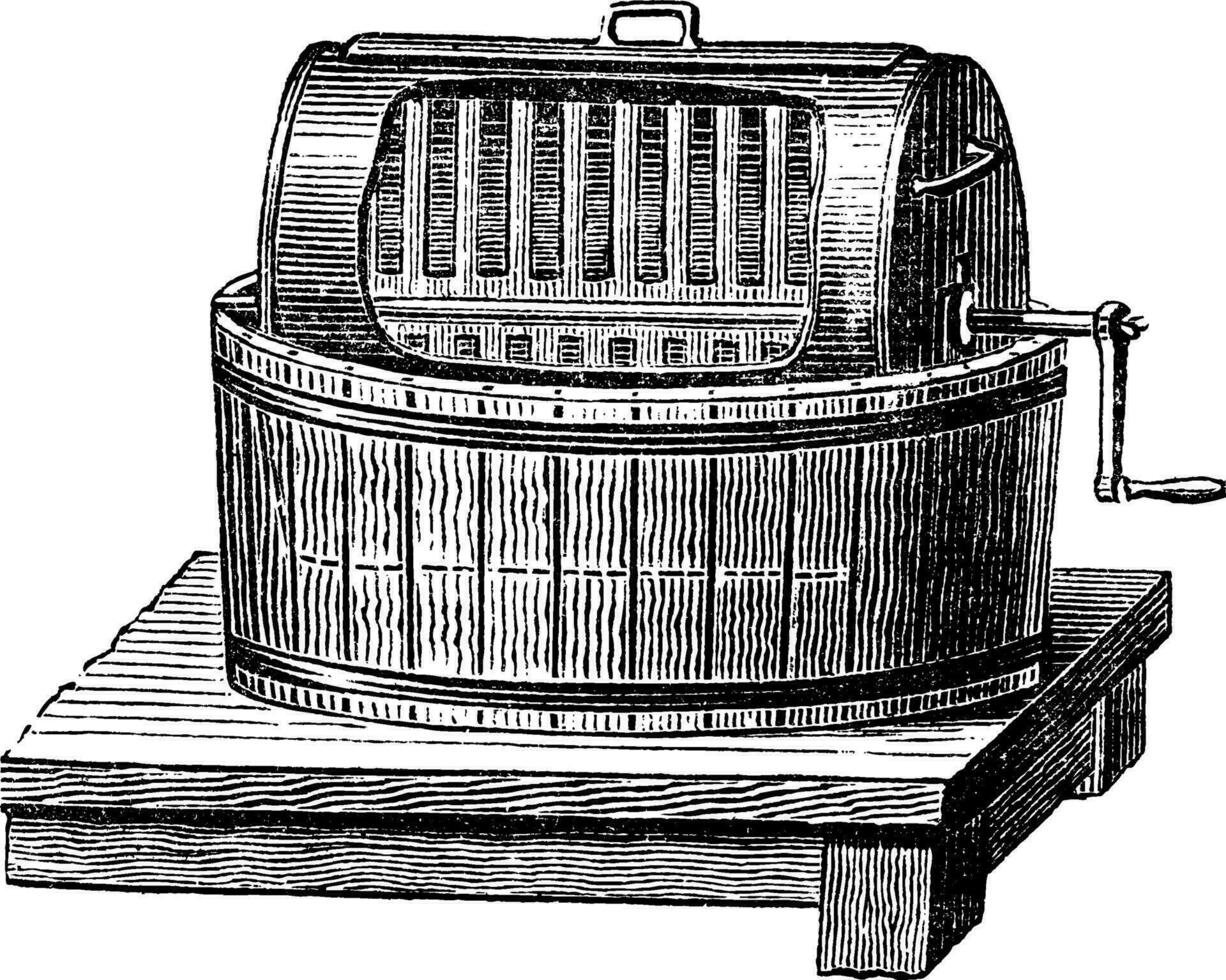 boter karnen, wijnoogst gravure vector