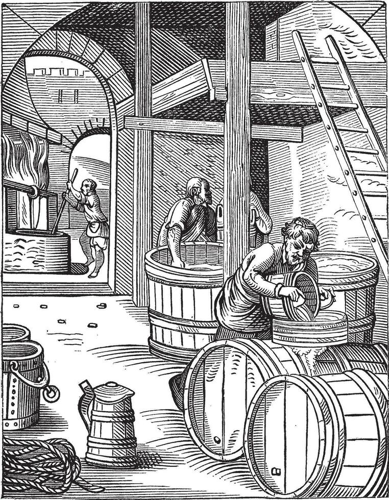 drie brouwer wijnoogst gravure vector