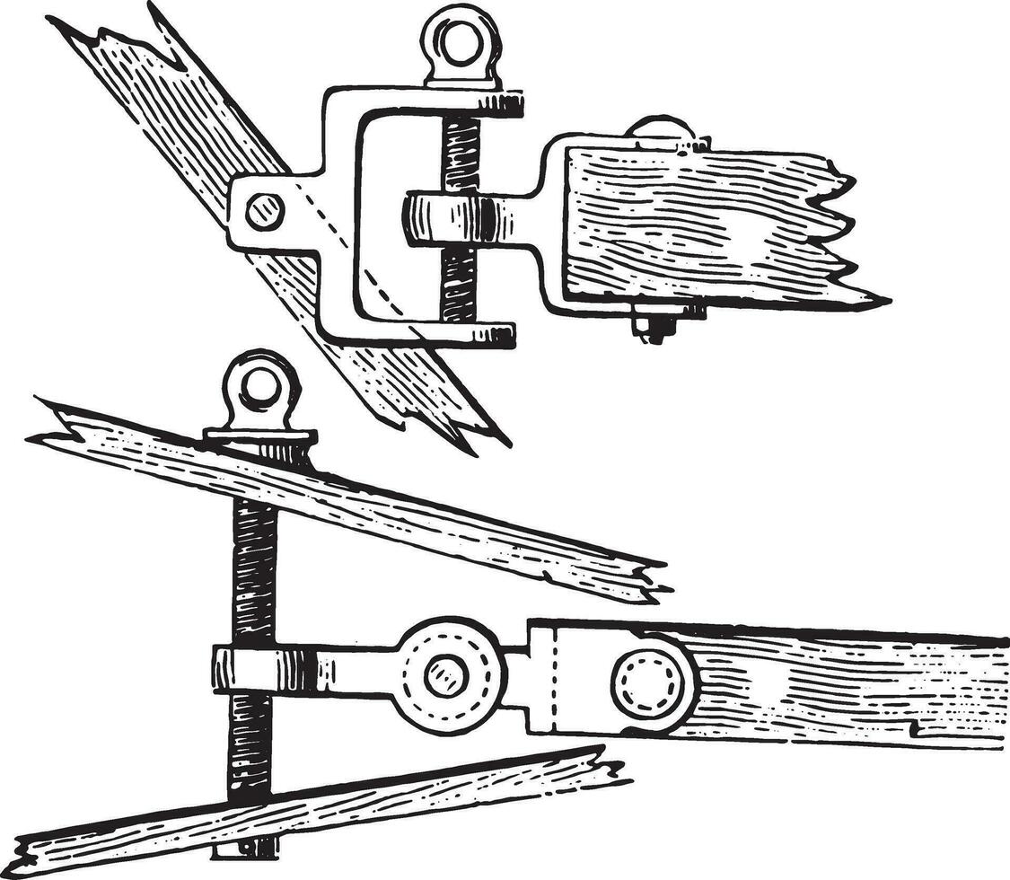 verhoging en plan van achterzijde schroef aanpassen de ploeg paardachtig, wijnoogst gravure. vector